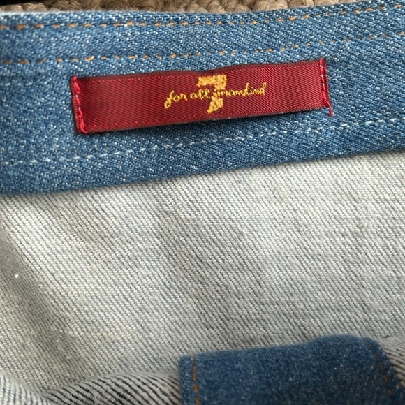 7 For All Mankind Patchwork A Line Button Front Mini Dress In Patchwork Found - Picture 8 of 9